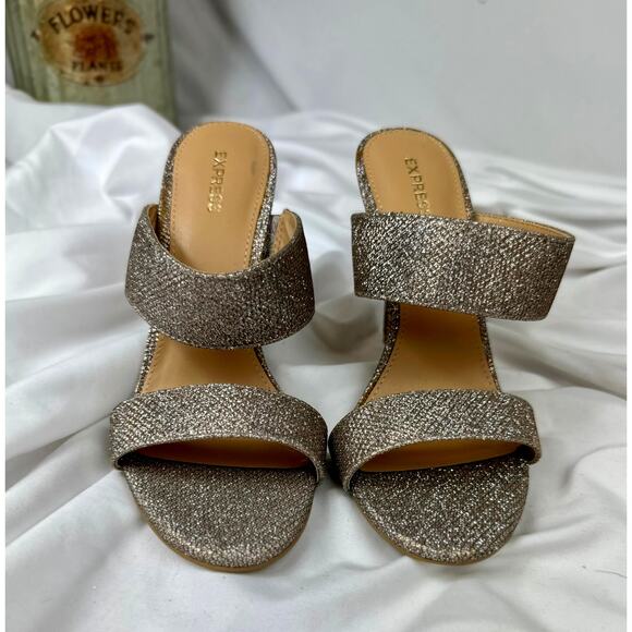 Express Shimmery Slip On Open Toe Pump Bronze/Silver 7 - Picture 6 of 12